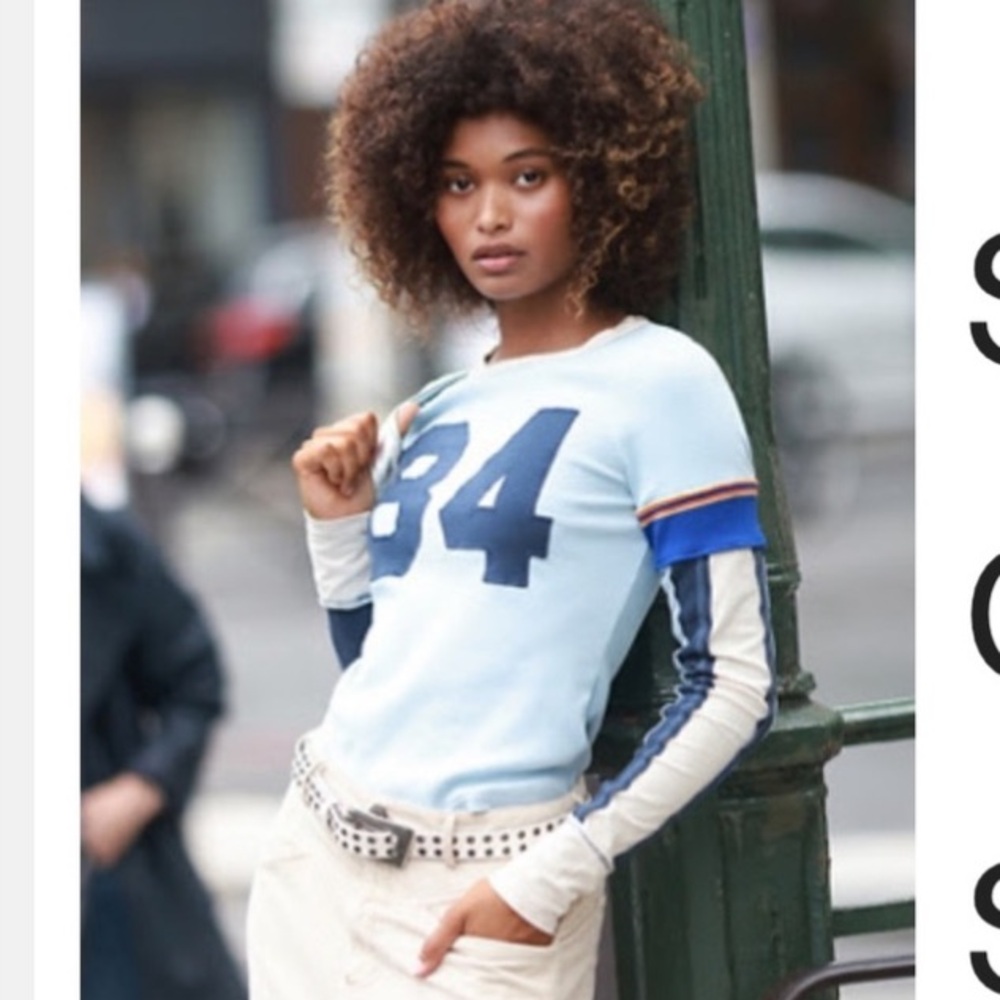 We The Free Blue 3/4 Sleeve Jersey Tee